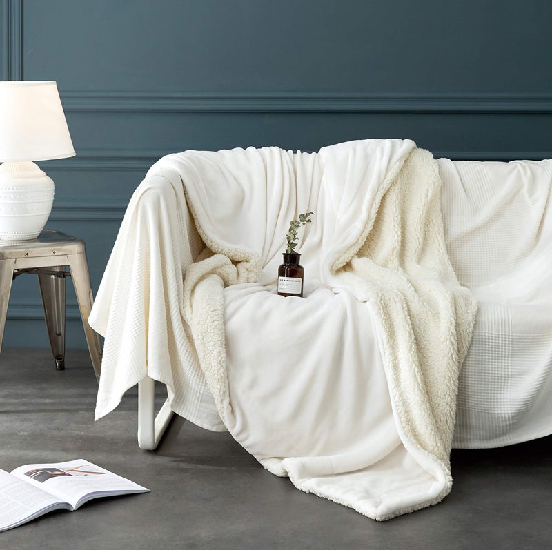 LBRO2M Sherpa Fleece Bed Blanket Twin Size Super Soft Fuzzy Plush Warm Cozy Fluffy Microfiber Couch Throw Velvet Double Reversible Luxurious Blankets,Ivory - Image 3
